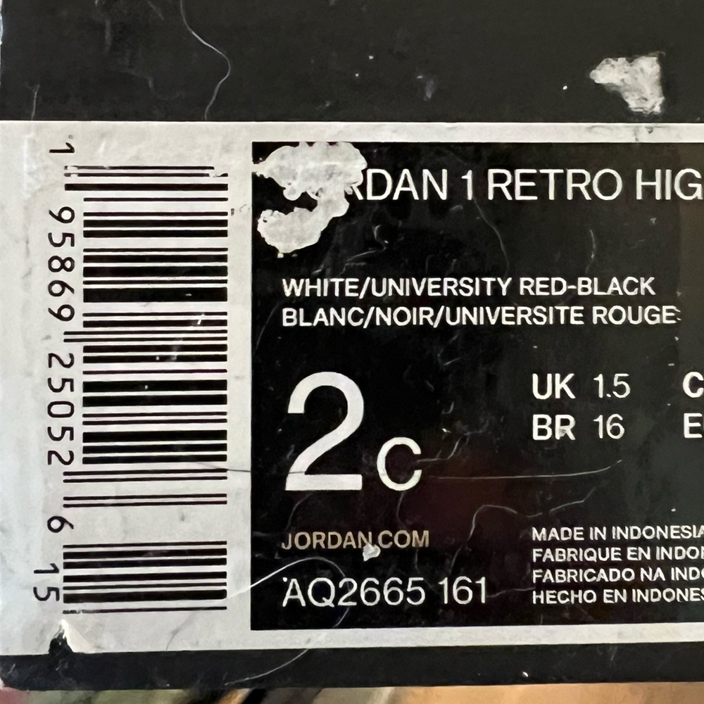 Nike Air Jordan 1 Retro High OG Red and White High-Top Sneakers - size 2c - Picture 6 of 6